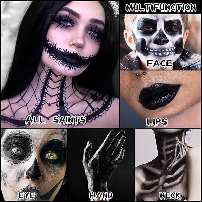 Black Face Body Paint Stick Makeup, Cream Blendable Painting Sticks, Halloween Make up SFX Special Effects Clown Zombie Vampire Skeleton Cosplay Costume Parties Football Face Body Paints, Black