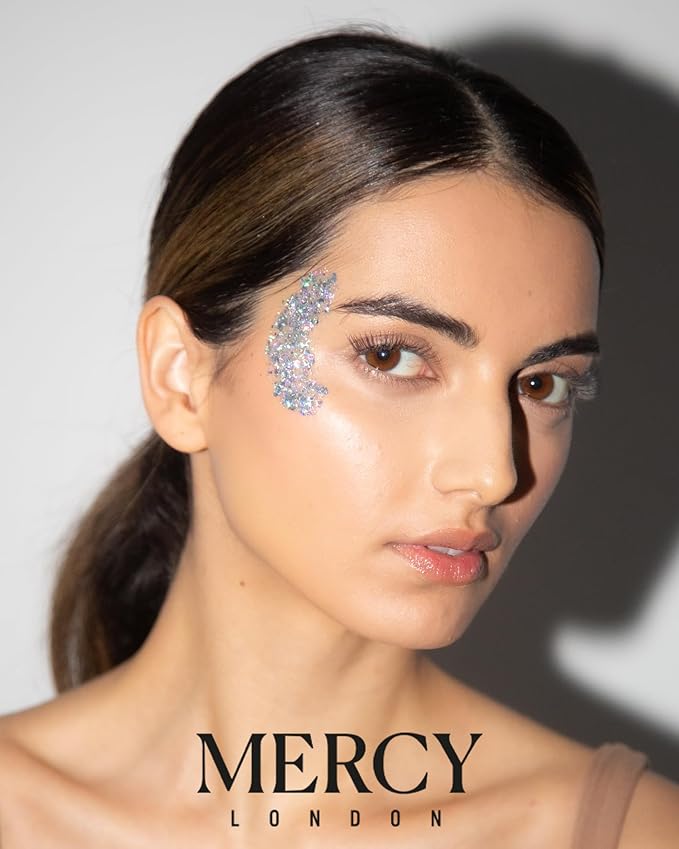MERCY LONDON Glitter Glitz Silver Holographic Gel. 50ml Chunky Glitter Gel for Hair, Eye and Body