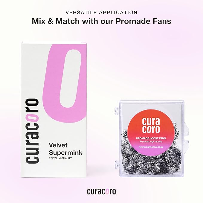 Curacoro Super Mink Bottom Lash Extension, Multi Selections from 0.07 to 0.1, J Curl, 5-8mm Length Mixed Tray Silk Eyelashes, Matte Black Finish, Natural Looking Individual Eyelash Extensions