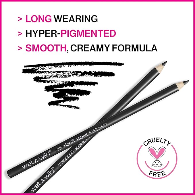 wet n wild Color Icon Kohl Eyeliner Pencil - Rich Hyper-Pigmented Color, Smooth Creamy Application, Long-Wearing Versatility, Matte Finish, Cruelty-Free & Vegan - Baby's Got Black (Pack of 2)