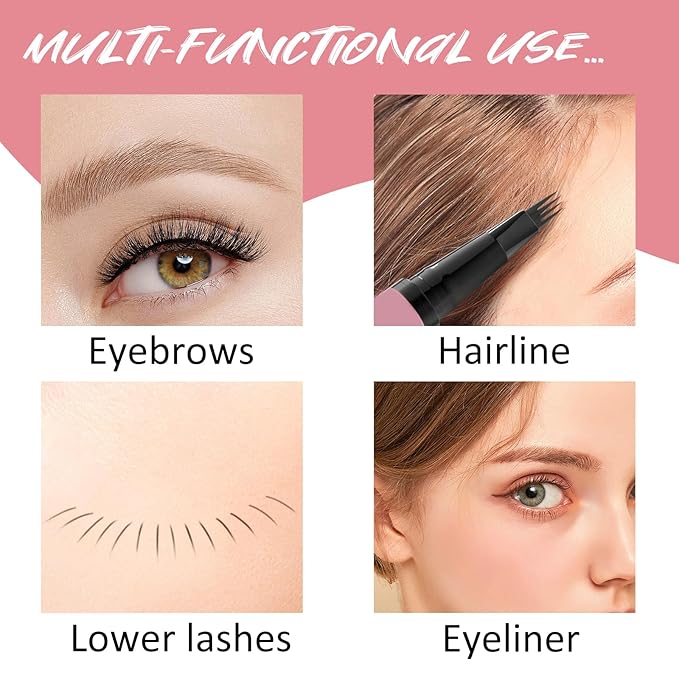 3D Waterproof Microblading Eyebrow Pencil, 4 Micro-Fork Tip for Hair-Like Effect, Magic Tattoo Eyebrow Tint pen for Natural-Looking Brows Makeup, Easy to Use, Smudge-proof, Last All-Day (Gray)