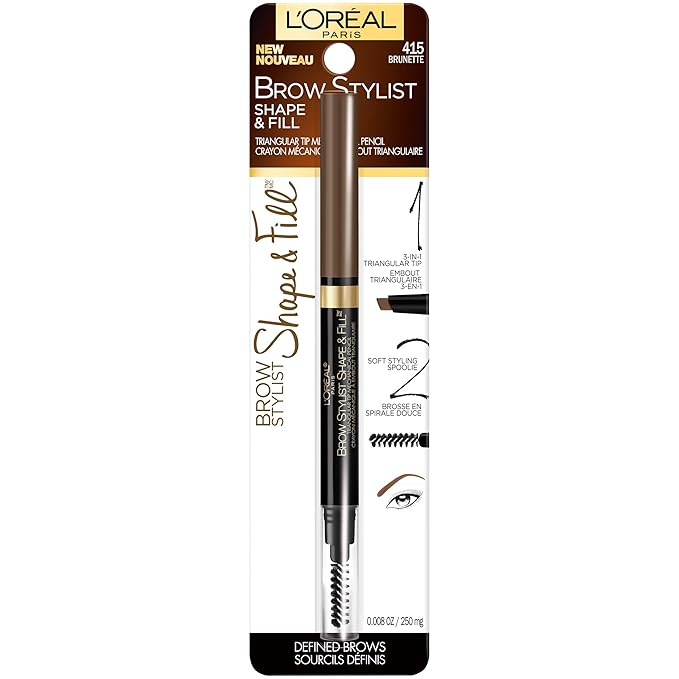 L'Oreal Paris Brow Stylist Shape & Fill Mechanical Eye Brow Makeup Pencil, Brunette, 0.008 oz.