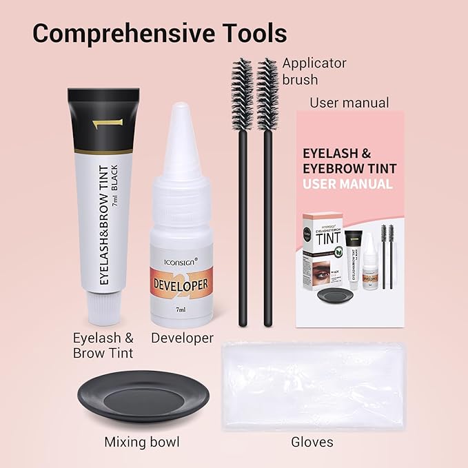 Eyebrow & Eyelash Color Kit, Professional Lash & Brow Color Kit, Instant Eyebrow Coloring Set with Natural Bushy Black Effects, Long-lasting, Easy to Use, 7ml, Black