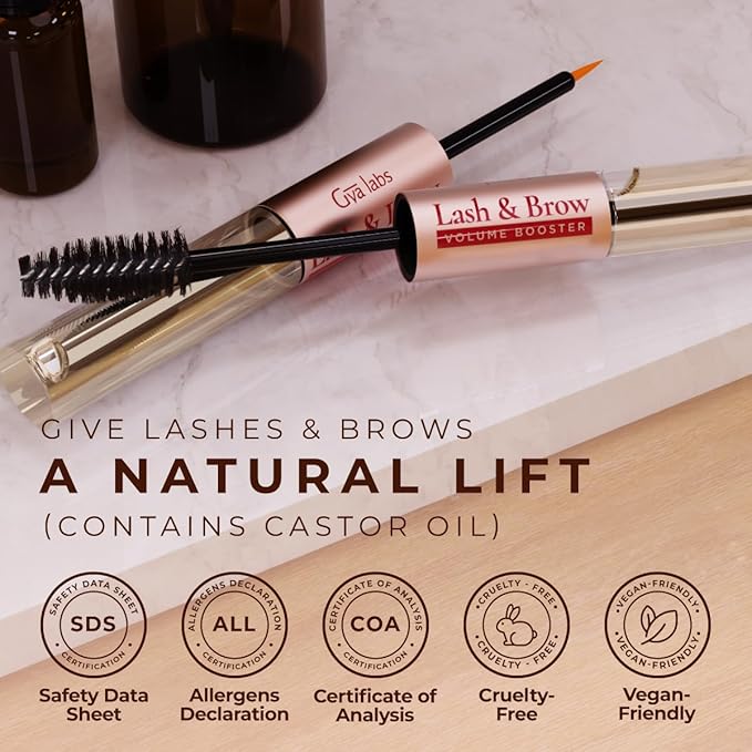 Gya Labs Lash and Brow Oil - 100% Pure Natual Organic Castor Oil Eyelash & Eyebrow Serum for Fuller-looking Lashes & Brows (0.34 Fl Oz)