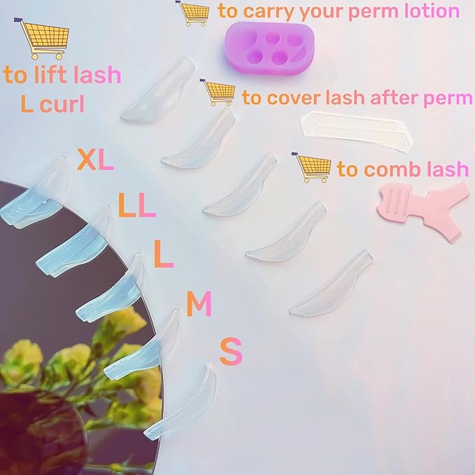 Lash Lift Rods Kit Glitter Eyelash Lift Pallet Ribbon Comb All in 1 Lash Perm Shield LU Curl 5 Size Lash Lift Lamination Pad, Rapid 5 Minute Eyelash Lifting Shields Flexible Pads Extreme Perm Rod