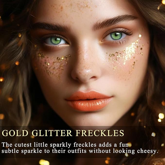 6 PCS Gold Freckles Temporary Face Tattoo, Gold Face Glitter Makeup Patches, Sweatproof Waterproof Face Freckles Accessories for Women Girls