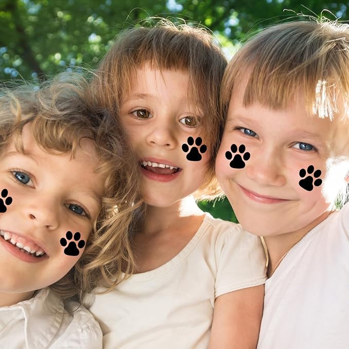 Harloon 20 Sheets 300 Pcs Paw Prints Temporary Tattoos Paws Foot Temporary Tattoo Removable Dog Stickers for Women Face Body Arm(Black)