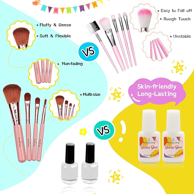 Temporary Glitter Tattoo Kids, Eleanore's Diary 31 Glitter Colors,165 Unique Stencils,2 Glue,4 Brushes,Adults & Kids Arts Glitter Make Up Kit, Gifts for Girls Boys Birthday Party Summer Festival