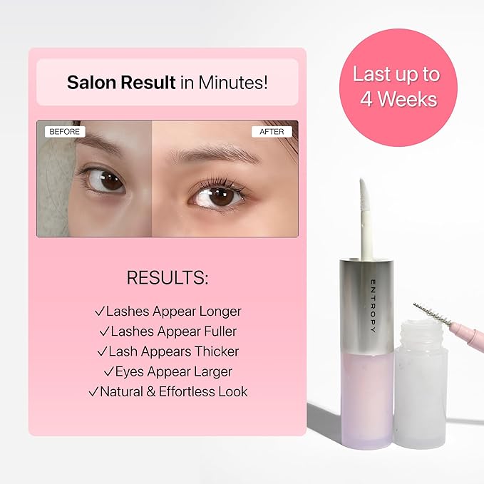 ENTROPY MAKEUP Lash Lift Kit, Professional Eyelash Perm Kit for Long-Lasting Curl, Up to 4 Weeks Natural Lift, Nourishing with Ceramide & Hydrolyzed Collagen, Hypoallergenic