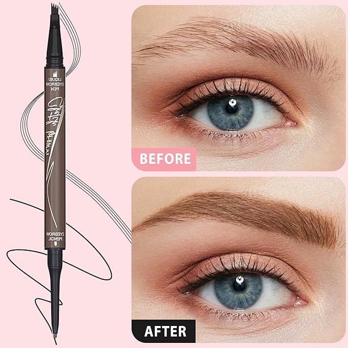 4 Tiped Microblading Eyebrow Pen 2 in 1 Waterproof Eyebrow Pencil Waterproof Eyebrow Kit Double Head Brown Eyebrows Eyebrow Microblading Pen natural Long-Lasting