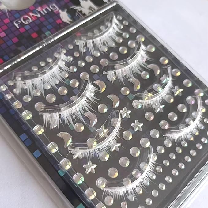 White False Eyelashes Upper and Lower Elf Lashes Set for Party, Cosplay, Costume, Masquerade (Comic white)