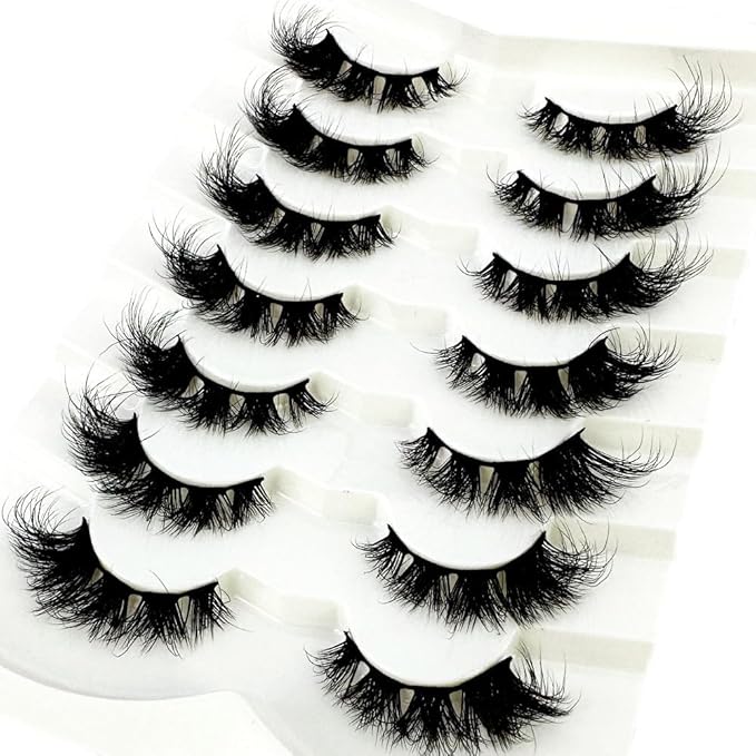 HBZGTLAD NEW 7pairs Cat eye Eyelashes 3D Natural False Lashes 5d Fluffy Soft Cross Manga Lashes Wispy Natural Eyelash Extension Makeup (L16)
