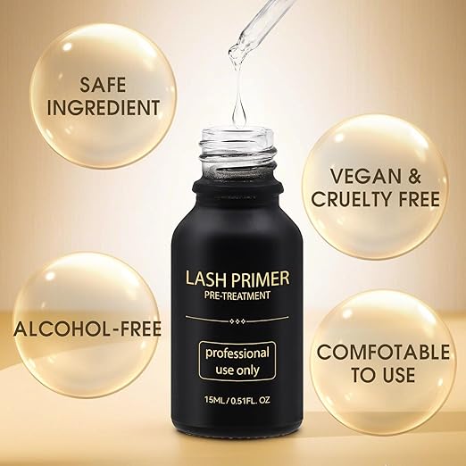 Lash Primer for Eyelash Extensions, Pre-Treatment for Eyelash Extensions, Remove Oils & Proteins, Increase Adhesive Bonding Power Retention, Professional Use,0.5fl. oz (15ml)