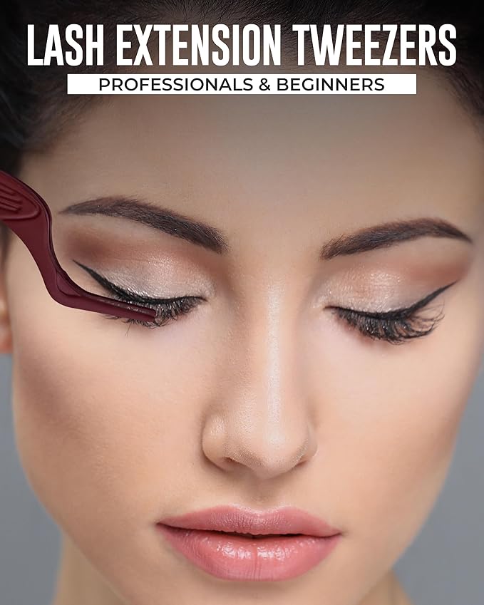 Eyelash Applicator Tool in Leather Case -Best Lash Cluster Applicator-with Stainless Steel Curved Design Lash Applicator Use for Wisps Lashes(Nude) (Maroon)