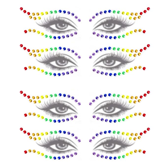 Wehhbtye 4 Sets Rainbow Face Gems, Self Adhesive Pride Festival Face Jewels Sticker, Colorful Crystal Eyeliner Jewels for LGBT Makeup Costume Party Accessories Craft DIY Decorations