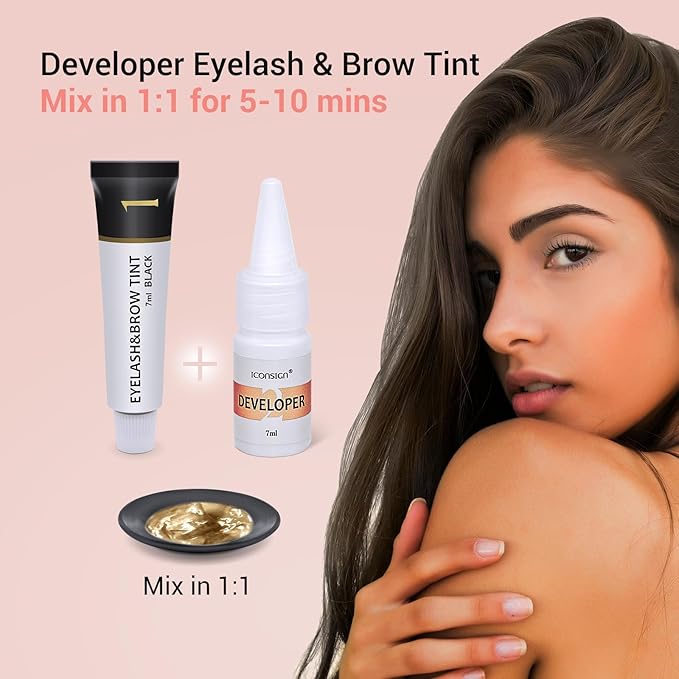 Eyebrow & Eyelash Color Kit, Professional Lash & Brow Color Kit, Instant Eyebrow Coloring Set with Natural Bushy Black Effects, Long-lasting, Easy to Use, 7ml, Black