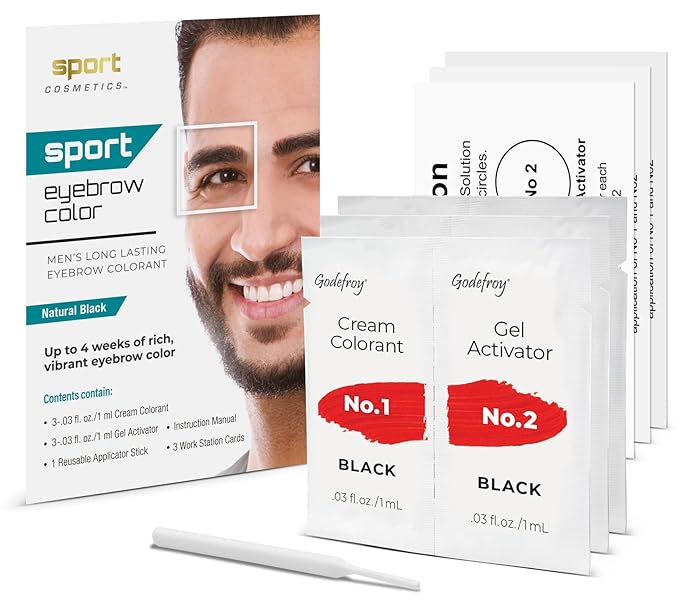 Sport Eyebrow Colorant, Men's Long Lasting Treatment to Cover Gray Brow Hairs, Natural Black