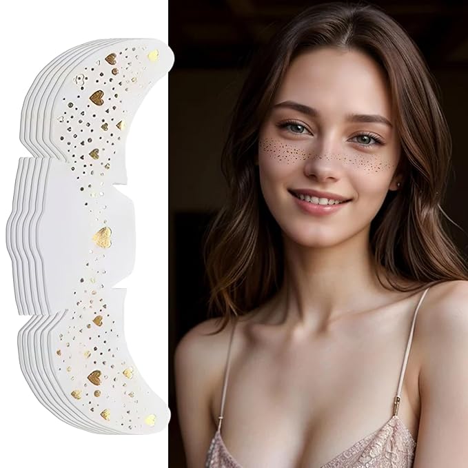 6 PCS Gold Freckles Temporary Face Tattoo, Gold Face Glitter Makeup Patches, Sweatproof Waterproof Face Freckles Accessories for Women Girls