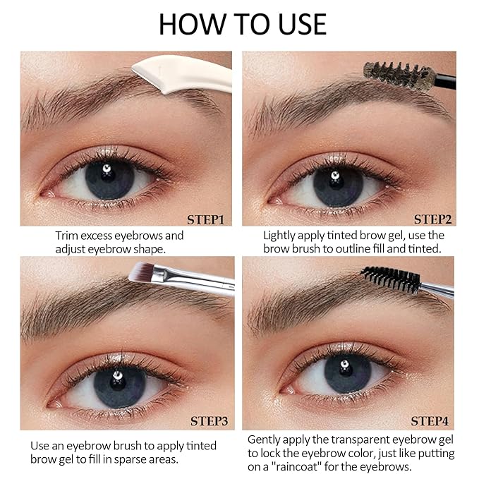 Waterproof Tinted Brow Gel Kit-Brown Tint Thickening Eyebrow Mascara Gel & Clear Setting Brow Glue, Brow Lift Fast Sculpt, Extreme Hold Eyebrow Gel Long Lasting Eye Makeup for Women