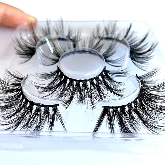 Sunniess False Eyelashes 8D Faux Mink Lashes 100% Handmade Reusable Natural Look Fake Eye lashes Cat-Eye Fluffy Wispy Lashes Dramatic Long Thick Volume Soft Lashes Packs