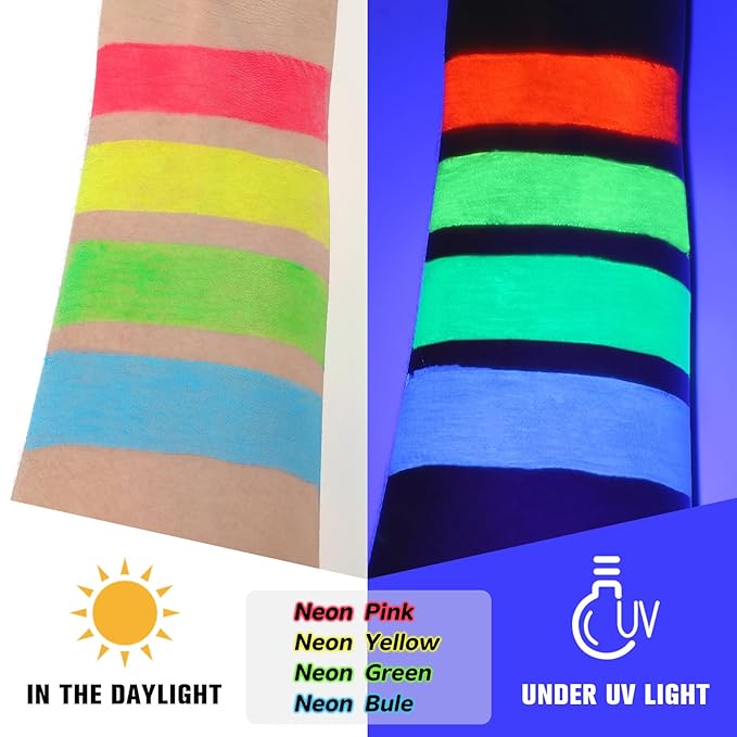BOBISUKA Neon Blue Face Body Paint Stick Water Based Glow In The UV Light Face Painting Kit Eye Black Sticks for Sports Quick Drying Foundation Makeup for Halloween Cosplay SFX Costume Party