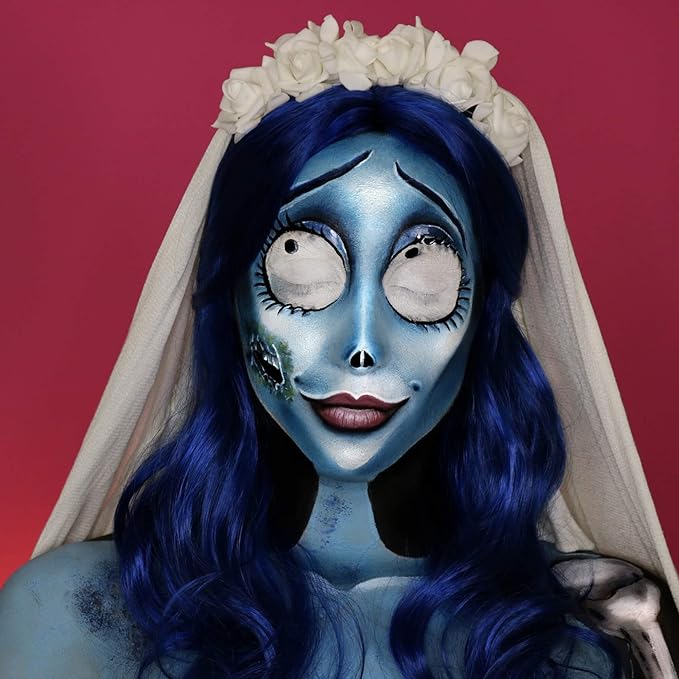 CCbeauty Blue Face Paint Stick,Face Painting Kit,Non Toxic SFX Makeup For Avatar Corpse Bride Halloween Costume Cosplay,Professional Body Paint Kit,Full Coverage Painting Foundation With Makeup Sponge