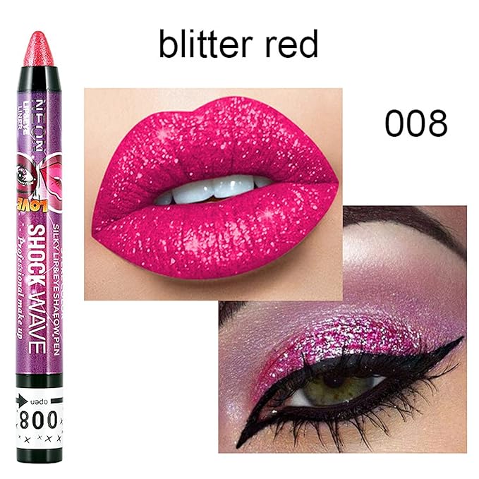 Vtrem 4 Colors Red Gold Champagne Bronze Glitter Eyeshadow Pen Lip Pen 2-in-1 Lying Silkworm Highlighter Eye Shadow Pen Waterproof Long Lasting Eye Shadow Set Pen Eyeliner Kit