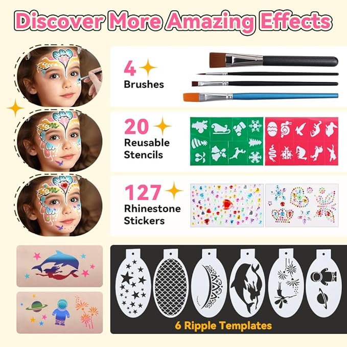Janolia Rainbow Face Paint + 20 Colors Face Painting Kit for Kids, Water Activated Face Paint Kit for Halloween Carnival Easter