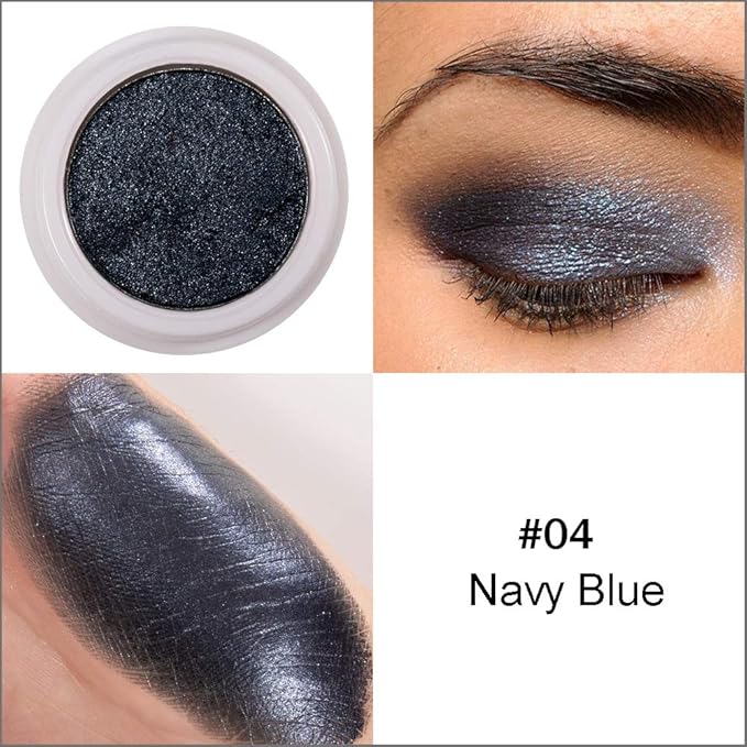 AKARY 12 Colors Glitter Eyeshadow, Mashed Potato Pearlescent Monochrome Eyeshadow Polarized Light Not Smudged Eye Shadow, Highly Pigmented Eye Makeup Cosmetics Gift for Women And Girls Eye Brightening Flash Powder (#04 Navy Blue)