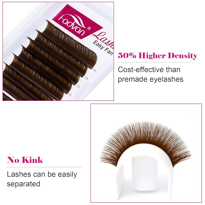 Brown Eyelash Extensions 0.07mm C/D Curl Volume Lash Extensions 8-14mm Self Fanning 3D 4D 6D 10D Rapid Automatic Blooming Flower Eyelashes Extension D Curl Used by FADVAN (Brown 0.07-D, 8-14mm)