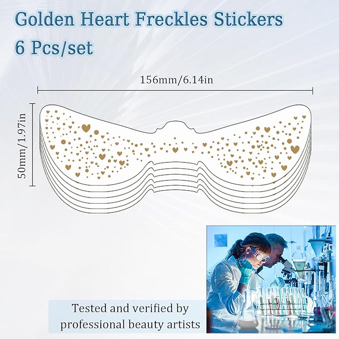 Face Makeup Patche, Freckle Face Stickers, Glitter Freckles Face Tattoo, Easy to Stick, Waterproof Long Lasting Party Makeup Stickers for Women - 6 Stickers Set (Gold)