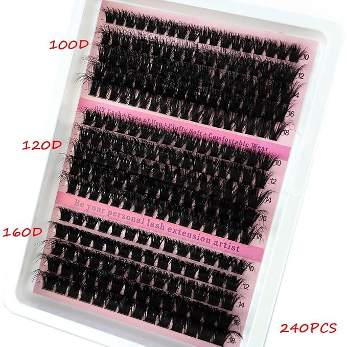 HBZGTLAD Fluffy Cluster Lashes 40D60D80D100D120D Natural Thick Eyelash Clusters D Curl Individual Lashes DIY Eyelashes Extension (15Rows 100D120D160D)
