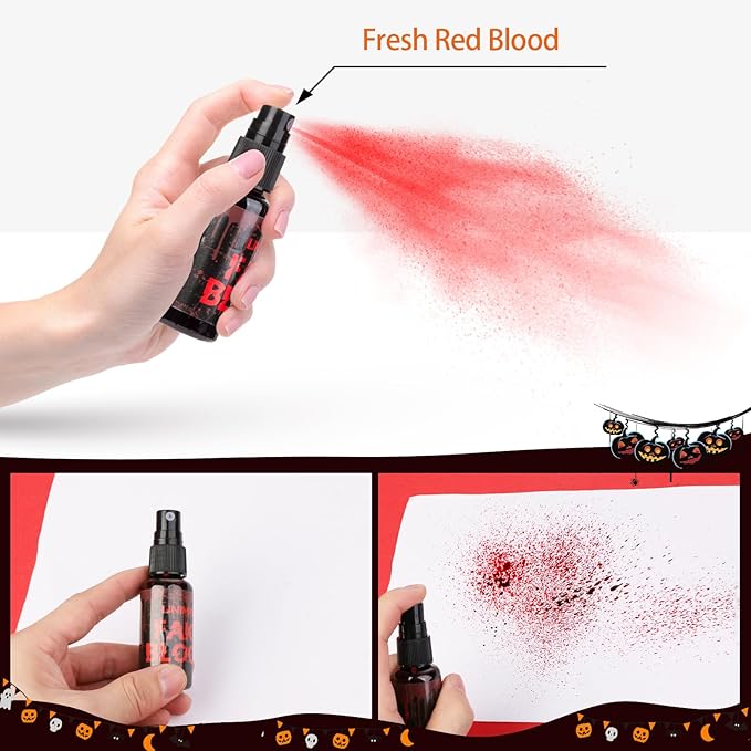 UNIMEIX 1 OZ Fake Blood Spray and 1 OZ Gel Fake Blood Makeup Kit Washable Sfx Makeup for Clothes Mouth Eyes,Stage Blood for Halloween Zombie Vampire Cosplay Party