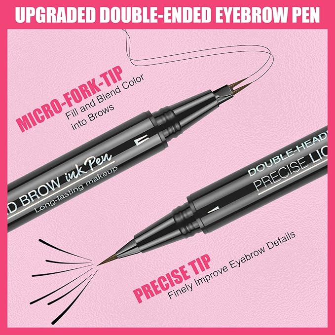 Mascara Black Volume and Length & Microblading Eyebrow Pen Dark Brown, 4D Silk Fiber Mascara Natural and False Effect, Waterproof Hair Like Natural Liquid Eyebrow Pencil