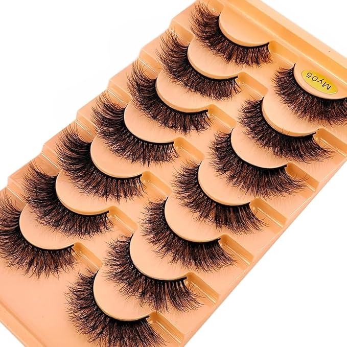 HBZGTLAD NEW 7pairs Cat eye Eyelashes 3D Natural False Lashes 5d Fluffy Soft Cross Manga Lashes Wispy Natural Eyelash Extension Makeup (MY-05)