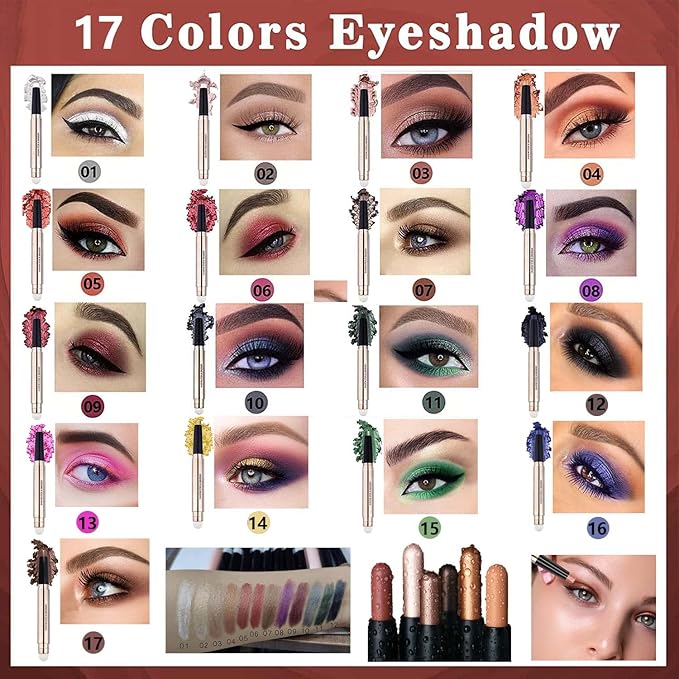 White Eyeshadow Stick Eyeliner Makeup Cream Shimmer Smooth Glitter Eyeshadow Pencil Base Primer Hypoallergenic Waterproof Long Lasting Eye Shadow Highlighter Stick Multi-Dimensional Eyes Look 01