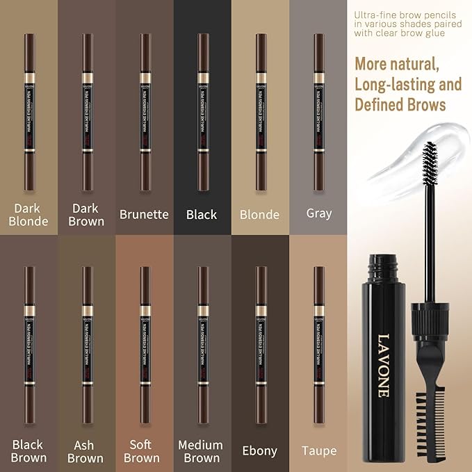 Microblading Eyebrow Pen Kit - Waterproof Brow Makeup Set with Eyebrow Pencil, Eyebrow Gel Clear, Eyeliner, Dual-ended Eyebrow Brush, Natural Looking Brows with Long-Lasting All-Day Hold - Dark Coffee