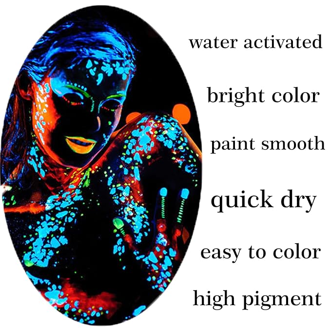 8 Colors UV Neon Glow in the Dark Face Paint,Water Activated Eyeliner Set Neon Rave Body Paint Palette,Water Based Fluorescent Face Painting Kit Halloween Washable for Kids