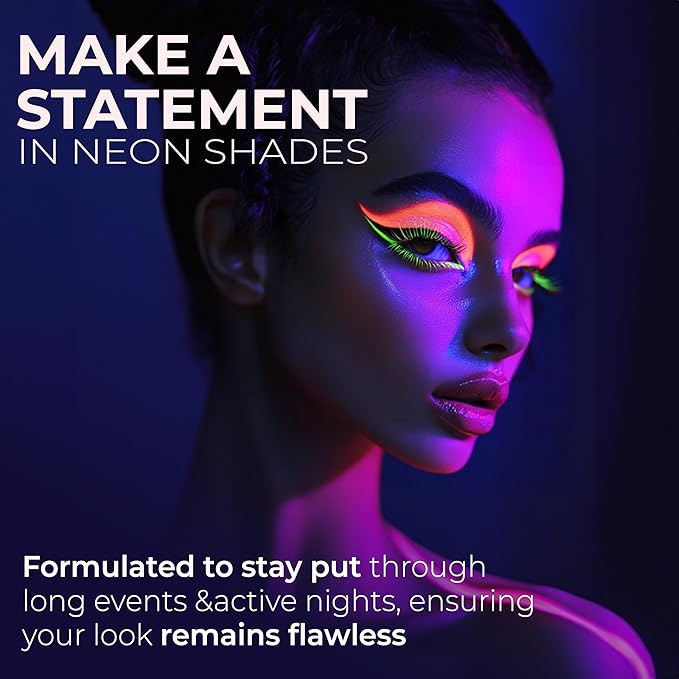 UV Blacklight Glow Eyeliner and Mascara Duo - 6 Color Variety Pack, 6ml – Day or Night Stage, Clubbing or Costume Makeup by Splashes & Spills