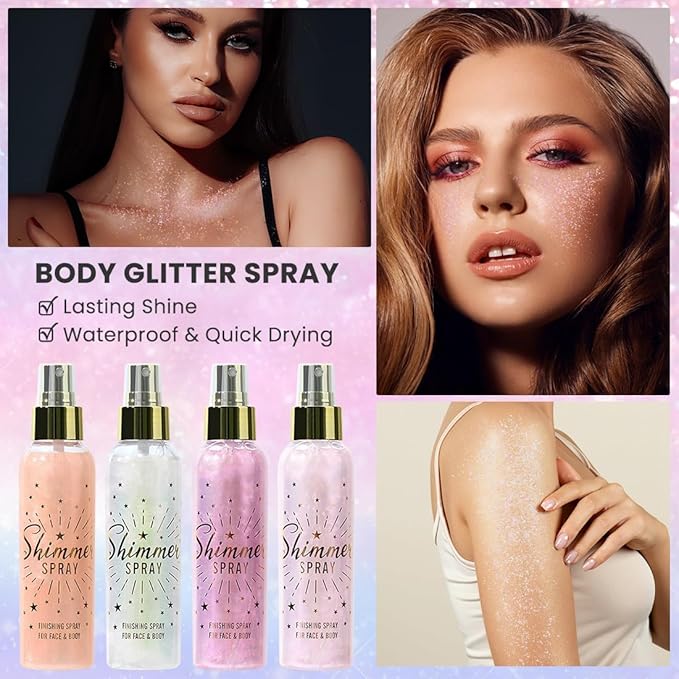 Glitter Spray for Hair, Body & Clothes, Quick-Drying Waterproof Body Shimmer - 3.72fl Oz (Pink)