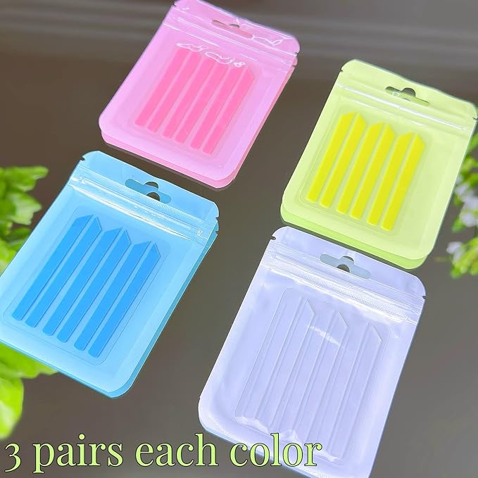 Lash Lift Ribbons 4 Colors Eyelash Perm Covers 12 Pairs Covers Ultra Thin & soft Compensator Ribbon Strong Band Form To Press Lash Sit on Shield Firmly During Applying Perm Lotion Eye-catching Tapes