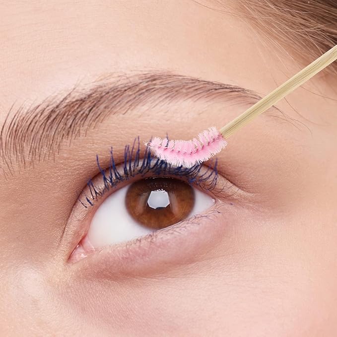 Tbestmax 300 Disposable Mascara Wands Eyelash Brush Spoolies for Eye Lash Extension Eyebrow Bamboo Stick Pink