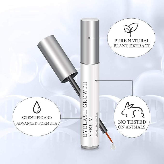 Eyelash Growth Serum, Natural Growth Enhancer Serum for Lash and Brow, Pure Plant Extract Enhancing Serum for Eyelashes and Eyebrows with Applicator, Irritation Free