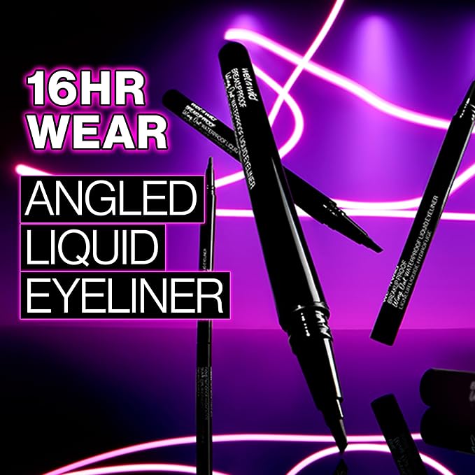 wet n wild Breakup Proof Wing Out Waterproof Liquid Eyeliner, 16-Hour Wear, Smudge-Proof & Cry-Proof, Flat Angled Brush for Precise & Bold Wings - Ultra Black