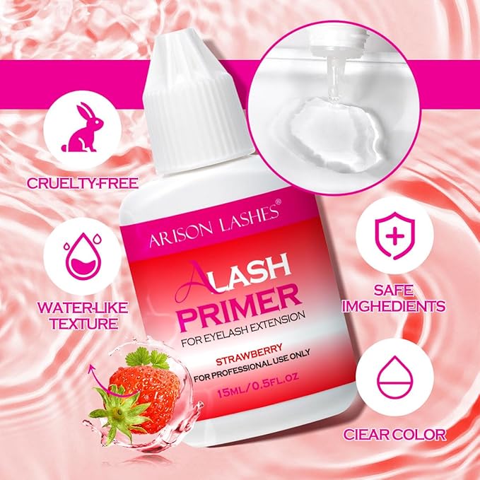 Lash Primer for Eyelash Extensions15ML Eyelash Primer Increase Lash Adhesive Bonding Power Pretreatment for Semi Permanent Lash Extension Ideal for Extend Lash Glue Retention Time(STRAWBERRY)