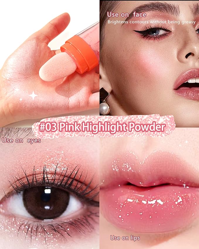 Body Glitter Highlighter Powder Stick,Polvo De Hadas Face Body Shimmer Sparkle Loose Highlight Powder,High Gloss Fairy Glitter Christmas Makeup for Hair Face Body Cosmetic with Luster -03#Pink