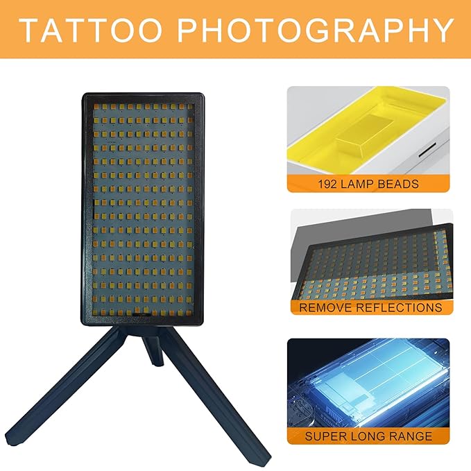 LED Rechargeable Tattoo Fill Light - Tattoo Photography Aid - 192 Lamp Beads, Circular Polarizer Filter, Kit