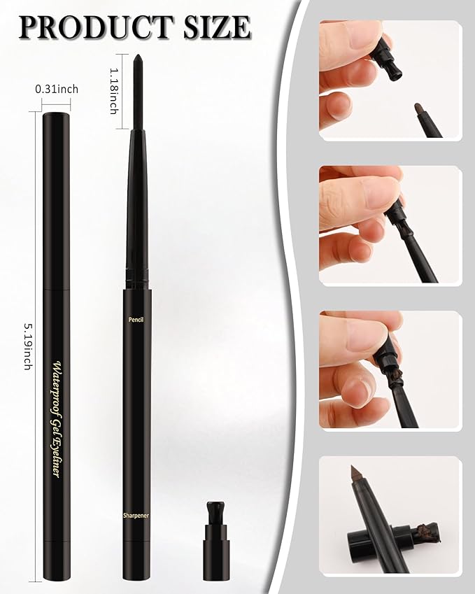 Black+Brown+Nude Waterline Eyeliner Pencil, Cream Gel Eye Liner Pencils for Older Women, Waterproof Smudge-Proof Retractable Eyeliner Pen, Long Lasting 24H, Water Line Eyeliner for Sensitive Eyes-3Pcs