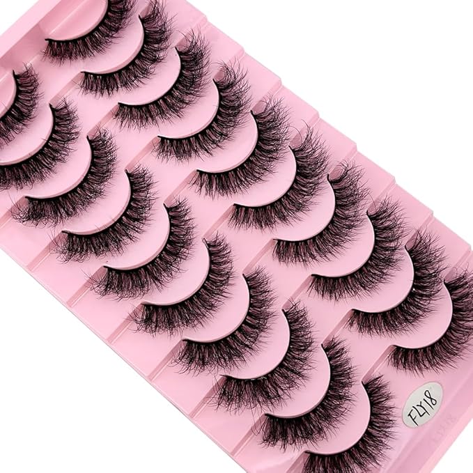HBZGTLAD New 10 Pairs 3D Mink Lashes False Eyelashes Handmade Wispy Fluffy Long Lashes Natural Eye Makeup Tools Eye Lashes(Fly-18)