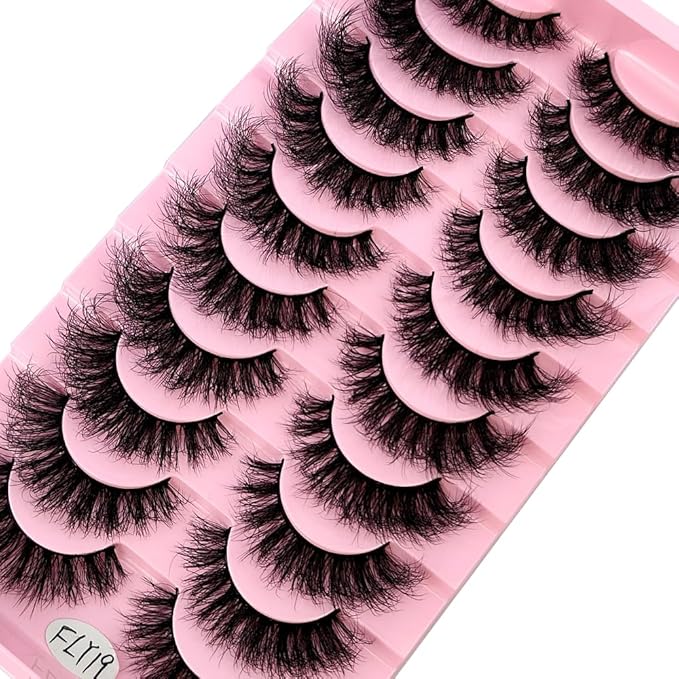 HBZGTLAD New 10 Pairs 3D Mink Lashes False Eyelashes Handmade Wispy Fluffy Long Lashes Natural Eye Makeup Tools Eye Lashes(Fly-19)